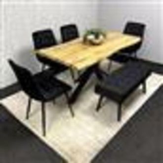 Kosy Koala Dining Set with 4 Black Velvet Chairs and 1 Black Bench Dining Room Furniture