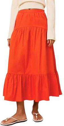 Solid & Striped The Indra Tiered Stretch Cotton Skirt in Habanero at Nordstrom, Size X-Large