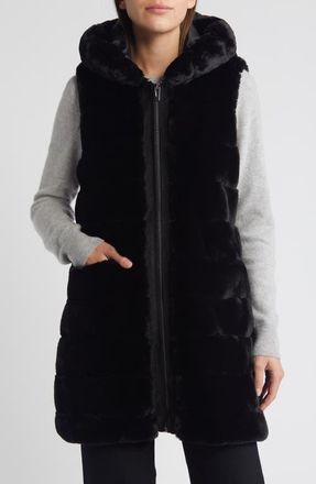 Via Spiga Quilted Faux Fur Hooded Vest in Black at Nordstrom, Size X-Large