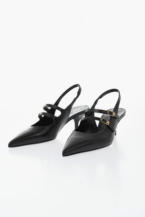 Celine Leather Slingback JUDY with Double Gold Buckle and 7 cm Kitten Heel Celine