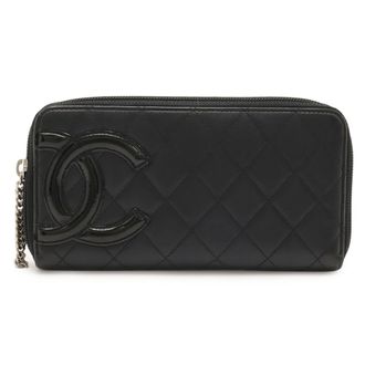 Chanel Black Pink Cambon Ligne Leather Long Wallet (Bi-Fold) (Pre-Owned)