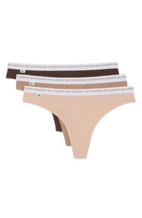 Lacoste 3-Pack Stretch Cotton Thongs in Biscuit/Baguette/Grume at Nordstrom, Size Xx-Large