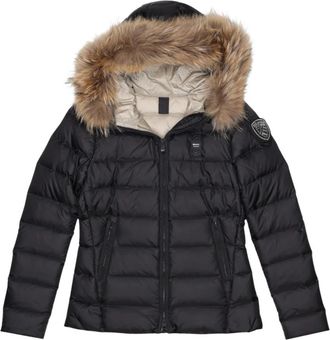 Blauer Gewatteerde winterjas voor dames met nepbont capuchon - Dames - Winterjassen - Zwart - L - Nepbont - Jassen