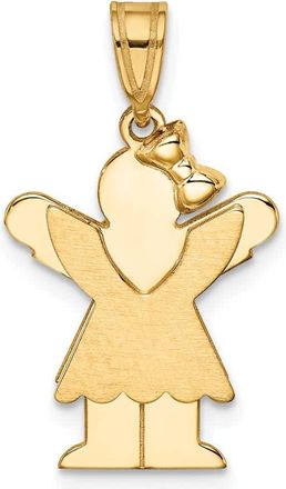 Diamond2Deal 14k Yellow Gold Solid Engravable Girl with Bow on Right Charm