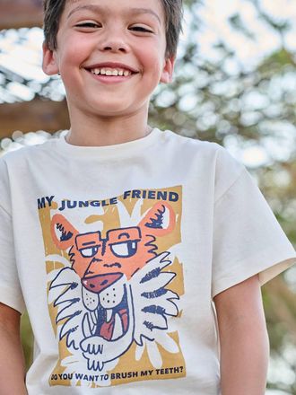 Vertbaudet T-Shirt mit Tierprint Jungen, mit Recycling-Baumwolle wollwei&szlig;