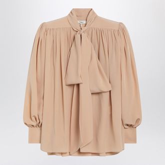 Chloé Ruched Sand Coloured Blouse With Lavallière Tie