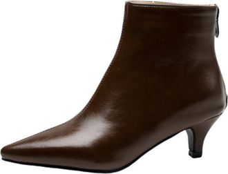 Generic Womens Elegant Kitten Heel Ankle Boots with Pointed Toe & Back Zipper,Parties & Casual Daily Style,Brown,6.5 UK