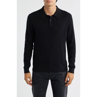Wax London Oban Black Diamond Stripe Cotton & Cashmere Polo Sweater at Nordstrom Rack, Size Xx-Large