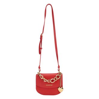 Love Moschino Crossbodytas met ketting en hartbedel - Dames - Tassen - Rood - Maat: ONE Size Leer
