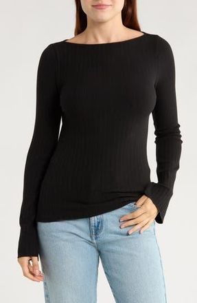 Madewell Boat Neck Long Sleeve Rib Top in Jet Black at Nordstrom Rack, Size X-Small