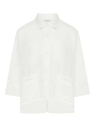 Transit Par-Such 3/4 Sleeve Linen Shirt With Georgette Inserts