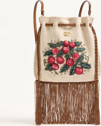 Valentino Garavani Borsa Valentino Garavani Nellc&ocirc;te Alice Ricamata Con Motivo Cherryfic E Frange Donna NATURALE/MULTICOLOR UNI