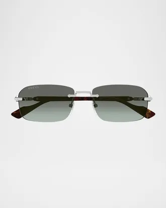 Gucci Men & apos;s GG1221SM Rimless Metal Rectangle Sunglasses