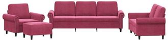 vidaXL Juego de sofás con cojines 4 piezas terciopelo rojo tinto vidaXL