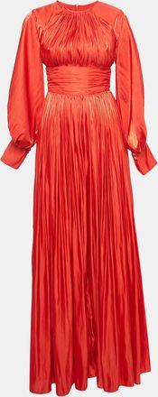 Baruni Red Tafetta Draped Long Sleeve Gown