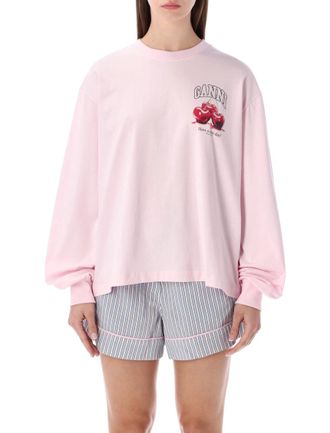 Ganni Pink Crewneck Printed T-Shirt