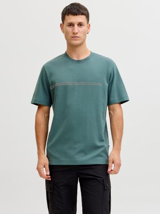 Jack & Jones Kurzarmshirt JACK & JONES JCOFUSION CHEST BRAND TEE SS CREW SN, Herren, Gr. XXL, north atlantic, Jersey, Obermaterial: 58% Polyester, 42% Baumwolle, b