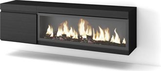 Skraut Home Mueble tv efecto madera negro 158x35x45cm chimenea efecto fuego