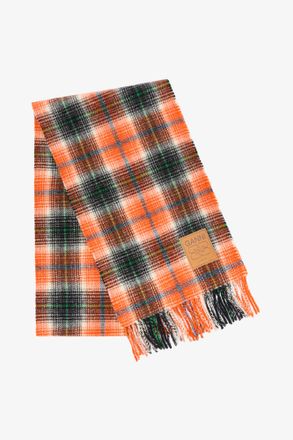Ganni Orange Scarf in Check Wool