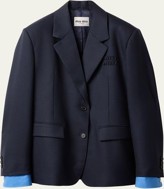Miu Miu Logo Embroidered Oversized Wool Blazer Jacket