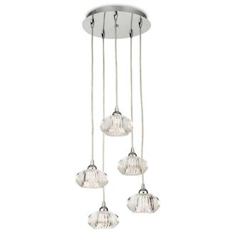 Netlighting Lisbon 5 Light Cluster Pendant Chrome Clear Decorative Glass G9