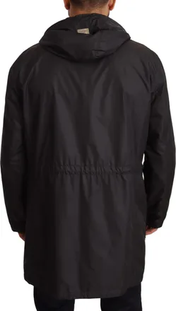 Dolce & Gabbana Black Hooded Mens Trench Coat Jacket Polyester Clothing