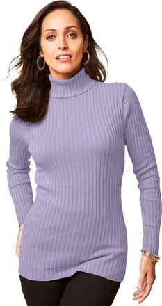 Jessica London Ribbed Cotton Turtleneck Sweater in Pale Lilac at Nordstrom, Size 28