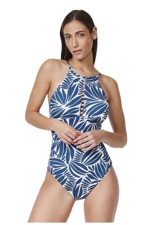 Gottex Comeback High Neck One Piece in Petrol-White at Nordstrom, Size 10
