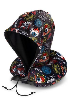 Von Dutch Jax Hooded Memory Foam Travel Neck Pillow in Black at Nordstrom