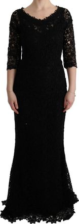 Dolce & Gabbana Kanten Lange Jurk Slim Fit Ronde Hals