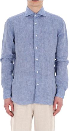 Barba Heldere Blauwe Linnen Dandylife Overhemd - Heren - Casual Overhemden - Blauw - M - Linnen - Overhemden
