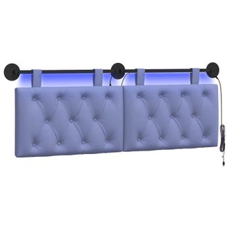 vidaXL Cabecero Colgante Con Luz Led Azul Jeans Tela Vidaxl