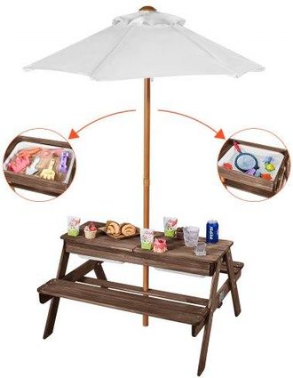 OEM Mesa De P&iacute;cnic Con Sombrilla Juego De Mesa Y Banco De Madera 890 X 800 X 510 Mm Para Interior Exterior Con 2 Bandejas, Mueble De Comedor Para 4 Person