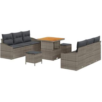 vidaXL Conjunto De Sof&aacute; De Jard&iacute;n Con Coj&iacute;n 9 Pcs Gris Polirat&aacute;n Vidaxl