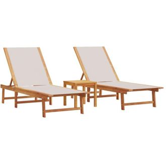 vidaXL Vidaxl - Tumbonas 2 Uds Con Mesa Madera Maciza Acacia Y Textileno Gris