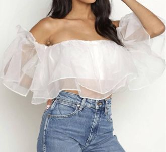 Show me your Mumu Rosella Ruffle Top In White