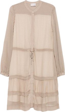 Hemisphere Jurk met pied-de-poule print - Beige