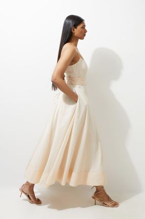 Karen Millen Organdie Split Woven Prom Strappy Maxi Dress