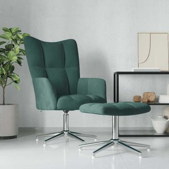 vidaXL Vidaxl - Sill&oacute;n De Relax Con Taburete Terciopelo Verde Oscuro