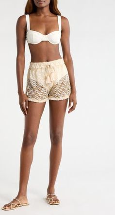 Ramy Brook Chevron Duke Drawstring Cover-Up Shorts in Sandstone Chevron at Nordstrom, Size Xx-Small