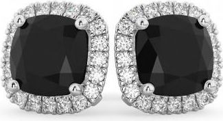 Allurez Cushion Cut Black Diamond & Diamond Earrings 14k White Gold (3.10ct)
