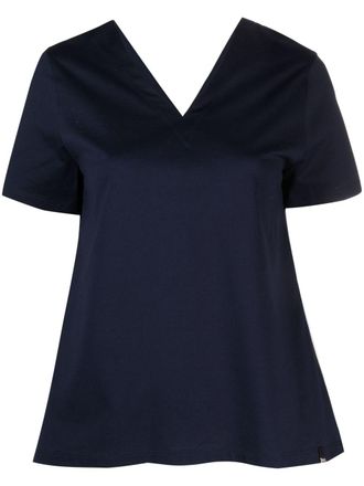 Herno short-sleeve V-neck T-shirt - women - Polyester/Cotton - 50 - Blue