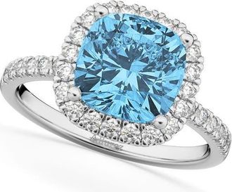Allurez Cushion Cut Halo Blue Topaz & Diamond Engagement Ring 14k White Gold in 3.11Ct/white Gold at Nordstrom, Size 7.5