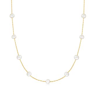 Ross-Simons 5-5.Mm Cultured Pearl Station Necklace in 14kt Yellow Gold