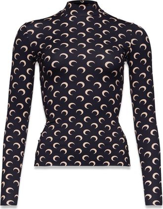 Marine Serre Black Crescent Moon Pattern Fitted Top