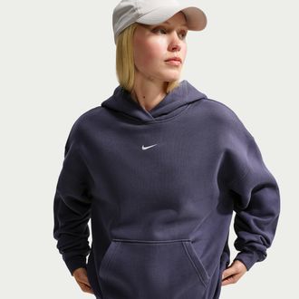 Nike Womens Studio Fleece Weight Oversized Pullover Hoodie in Grey | IM8502-013