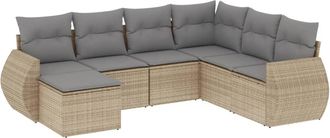 vidaXL Vidaxl - Set Sof&aacute;s De Jard&iacute;n 7 Piezas Y Cojines Rat&aacute;n Sint&eacute;tico Beige