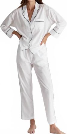Sleepy Jones Marina Pajama Set In White, Navy Hem