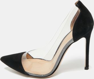 Gianvito Rossi Black/transparent Suede And Pvc Plexi Pointed Toe Pumps
