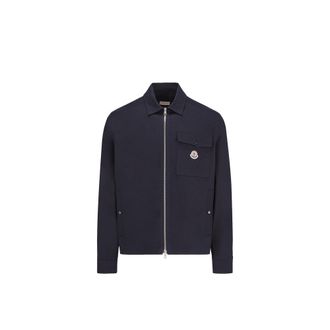 Moncler Cotton Blend Gabardine Shirt Jacket Blue Size XXL